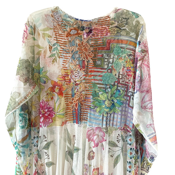 JOHNNY WAS BIYA Alyeshka Size XL Mesh Floral Embroidered Boho Midi Dress NWT - Picture 8 of 15
